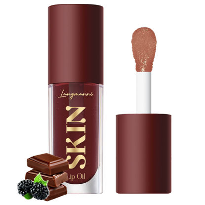 Picture of LANGMANNI Moisturizing Lip Oil,No-Sticky Lip Gloss Lip Balm Lip Care,Fruit Flavoured Lip Oil For Dry Lip's Moisturizing Hydrating And Nourishing ((Chocolate))
