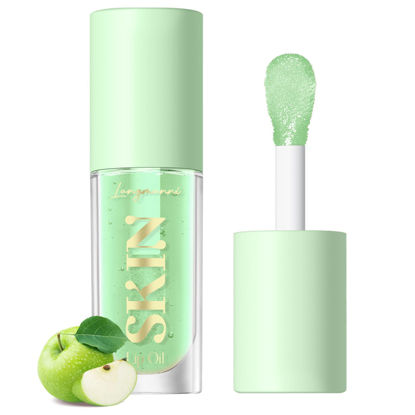 Picture of LANGMANNI Moisturizing Lip Oil,No-Sticky Lip Gloss Lip Balm Lip Care,Fruit Flavoured Lip Oil For Dry Lip's Moisturizing Hydrating And Nourishing ((Green Apple))