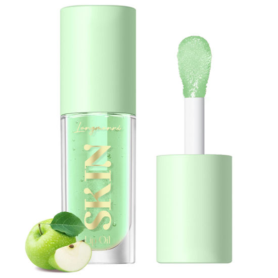 Picture of LANGMANNI Moisturizing Lip Oil,No-Sticky Lip Gloss Lip Balm Lip Care,Fruit Flavoured Lip Oil For Dry Lip's Moisturizing Hydrating And Nourishing ((Green Apple))