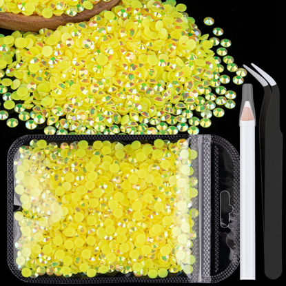 Picture of 1500pcs 6mm Resin Rhinestones Bulk, Lemon Yellow AB Flatback Round Jelly Rhinestones Bedazzling Non Hotfix Crystal Gems Large Quantity Wholesale for DIY Crafts Clothes Tumblers Face Makeup Manicure