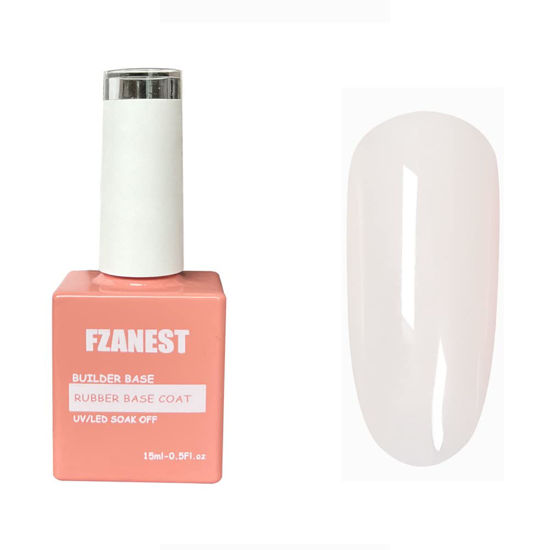 Picture of FZANEST Rubber Base Gel For Nails,Builder Base Clear Sheer Color Gel Nail Polish,Elastic Rubber Base Coat,Builder Extension Gel in a Bottle 15ml (Cream)
