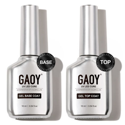 Picture of GAOY 16ml 2 Pcs Glassy Gel Top Coat and Base Coat Set,No Wipe Foundation Combination for UV Light Cure Nail Polish