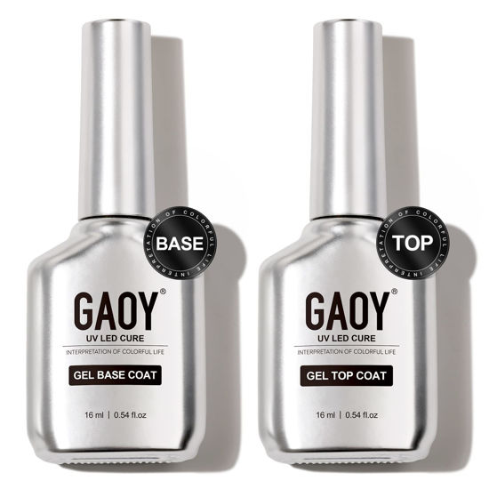 Picture of GAOY 16ml 2 Pcs Glassy Gel Top Coat and Base Coat Set,No Wipe Foundation Combination for UV Light Cure Nail Polish