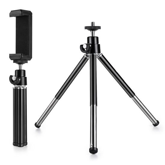 Picture of Mini Tripod for Webcam and Phone, Metal Extendable Webcam Stand with Phone Holder, Tripod for Webcam