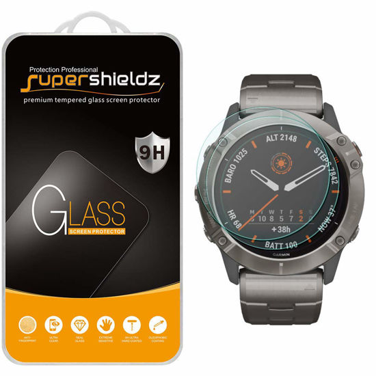 Picture of Supershieldz (2 Pack) Designed for Garmin Fenix 6X, Fenix 6X Pro and Fenix 6X Pro Solar Tempered Glass Screen Protector, Anti Scratch, Bubble Free