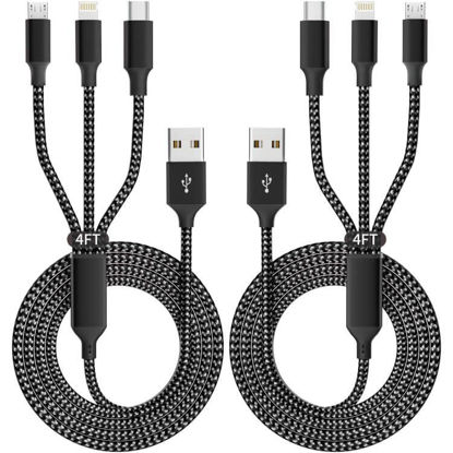 Picture of IDISON Multi Charging Cable(2Pack 4FT), iPhone Lightning Charger Cable Nylon Braided Multiple USB Cable Universal 3 in 1 Charging Cord with Type-C, Micro USB Port Connectors for Cell Phones and More