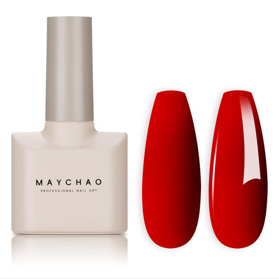Picture of MAYCHAO 15ML Gel Nail Polish 1Pc Red Nail Polish Soak Off UV LED Nail Gel Polish Nail Art Starter Manicure Salon DIY at Home, 0.5 OZ