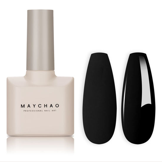 Picture of MAYCHAO 15ML Gel Nail Polish 1Pc Black Nail Polish Soak Off UV LED Nail Gel Polish Nail Art Starter Manicure Salon DIY at Home, 0.5 OZ