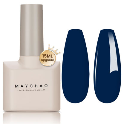 Picture of MAYCHAO 15ML Gel Nail Polish 1Pc Navy Blue Gel Polish Soak Off UV LED Nail Polish Nail Art Starter Manicure Salon DIY at Home, 0.5 OZ