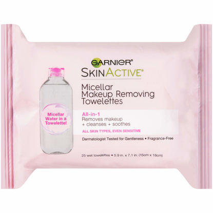 Picture of Garnier SkinActive Micellar Facial Cleanser & Makeup Remover Wipes, Gentle for All Skin Types (25 Wipes), 1 Count (Packaging May Vary)
