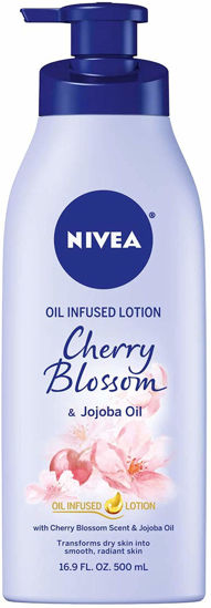 Picture of Nivea Oil Infused Body Lotion, Cherry Blossom Lotion with Jojoba Oil, Moisturizing Body Lotion for Dry Skin, 16.9 Fl Oz Pump Bottle