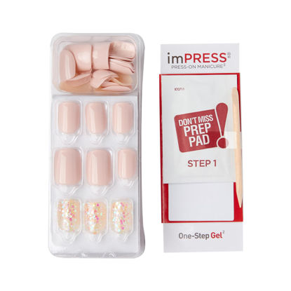 Picture of KISS imPRESS Press-On Manicure, Nail Kit, PureFit Technology, Short Press-On Nails, Square, 'Dorothy', Includes Prep Pad, Mini Nail File, Cuticle Stick, and 30 Fake Nails
