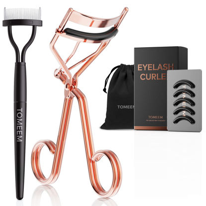 Picture of Eyelash Curler with Comb, TOMEEM Professional Volumizing Lash Lift Kit Lash Curler with Refill Pads for Home & Travel Uses, Rose Gold
