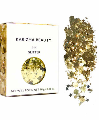 Picture of KARIZMA 24K Gold Glitter. 10g Chunky Face Glitter, Hair Glitter, Eye Glitter and Body Glitter for Women. Rave Glitter, Festival Accessories, Cosmetic Glitter Makeup. Loose Glitter Set