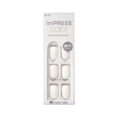 Picture of KISS imPRESS Color Press-On Manicure Fake Nails, Brie - Short Length, Matte, Polish-Free Solid Color Mani, Includes Prep Pad, Mini File, Manicure Stick, and 30 Fake Nails