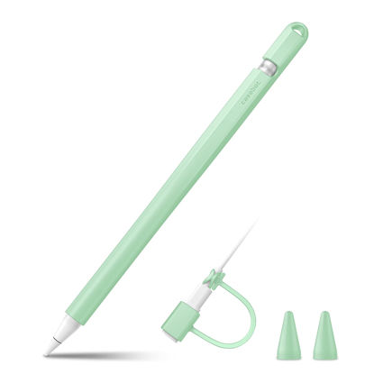 Picture of Fintie Silicone Sleeve Compatible with Apple Pencil 1st Generation, Ultra Light Pen Skin Case Cover Soft Protective Pencil Grip Holder with 2 Nib Covers & Cable Adapter Tether, Green
