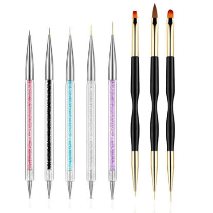 Picture of FULINJOY 5PCS Nail Dotting Pens with 3PCS Nail Painting Brushes, Dual End Nail Art Pen Brush Acrylic Painting Drawing Liner Nail Tools(Set of 8)