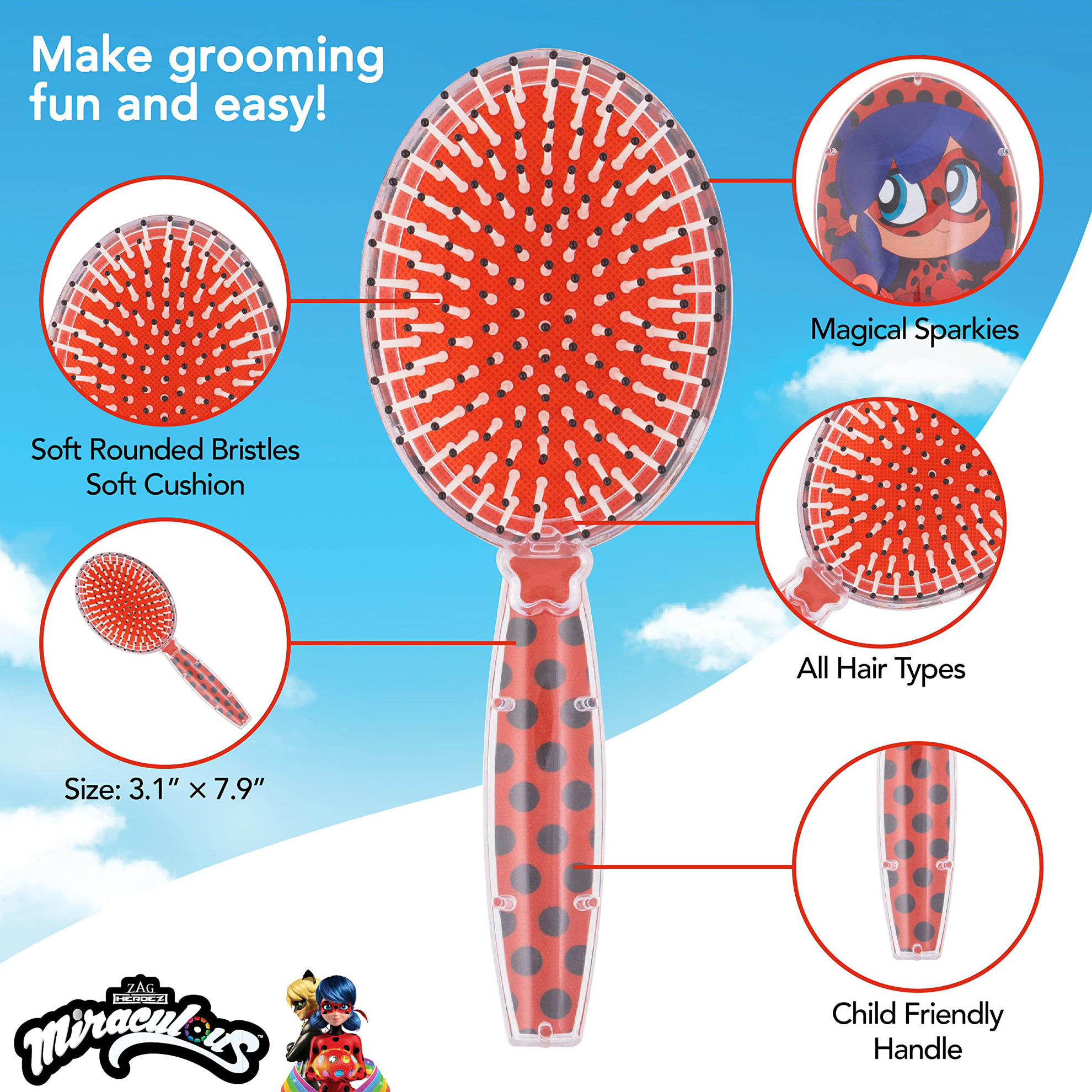 GetUSCart Hair Brush with Magical Sparkling Stars Confetti Hair Brush