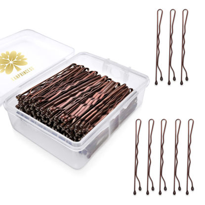 Picture of KANPRINCESS 100PCS 2Inches Hair Pins Kit Hair Clips Secure Hold Bobby Pins Hair Clips for Women Girls and Hairdressing Salon With Clear Storage Box(Brown)