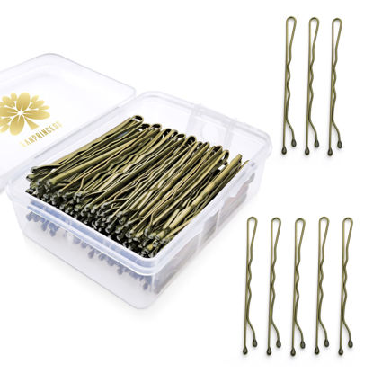 Picture of KANPRINCESS 100PCS 2Inches Hair Pins Kit Hair Clips Secure Hold Bobby Pins Hair Clips for Women Girls and Hairdressing Salon With Clear Storage Box(Bronze)