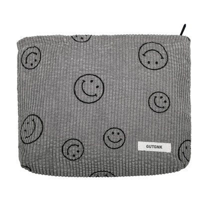 Picture of Cosmetic bags for women, Cute Smile Face makeup bag, travel makeup bag small makeup bag for purse organizer makeup organizer Aesthetic Stuff,Corduroy make up bag with Zipper - Gray