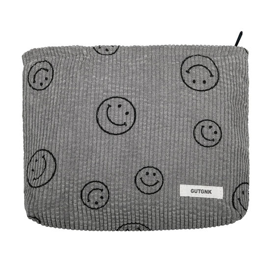 Picture of Cosmetic bags for women, Cute Smile Face makeup bag, travel makeup bag small makeup bag for purse organizer makeup organizer Aesthetic Stuff,Corduroy make up bag with Zipper - Gray
