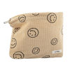 Picture of Makeup bag for Women, Corduroy Cosmetic Bag Aesthetic Design Ladies Tote Bag, Pencil Case for Girls, Cute Smiley Face Makeup Organizer with Zipper - Khaki