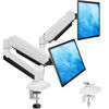 Picture of MOUNTUP White Dual Monitor Stand for Desk, Adjustable Gas Spring Double Monitor Mount for 13-32 Inch, Monitor Arms for 2 Monitors Holds Max 17.6 lbs, VESA 75x75 100x100 with C-clamp& Grommet Base