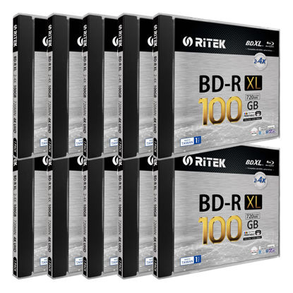 Picture of 10 Pack Ritek BD-R XL BDXL 100GB Triple Layers 4X White Inkjet Hub Printable Blank Disc w/Standard Jewel Case, BDR1004-RTKIWN1JC