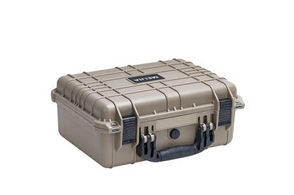 Picture of MEIJIA Portable All Weather Waterproof Camera Case with Customizable Fit Foam,Fit Use of Drones, Camera, Equipments, Pistols,15.98x12.99x6.85inches (Desert Tan)
