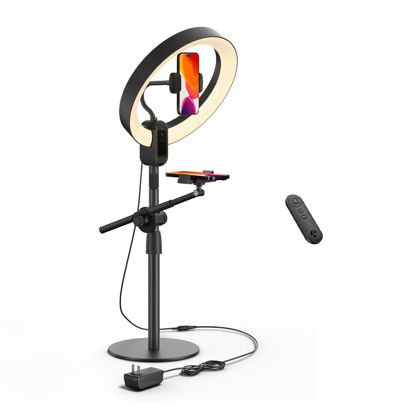 Picture of SupeDesk 12" Ring Light with Stand and Phone Holder,Overhead Phone Stand,2 Phone Holders,2700-6500K,3 Color Modes,10 Brightness Levels,Remote Control,Adjustable,Live Stream,Tiktok/YouTube