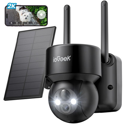 Picture of ieGeek Security Cameras Wireless Outdoor - Smart 2K Solar WiFi Camera System with 360°PTZ for Home Surveillance, Battery Powered Cam with Night Vision, Motion Sensor, Spotlight, AI, Works with Alexa