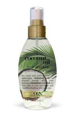 Picture of OGX Nourishing + Coconut Oil Weightless Hydrating Oil Hair Mist, Lightweight Leave-In Hair Treatment with Coconut Oil & Bamboo Extract, Paraben & Sulfate Surfactant-Free, 4 fl oz