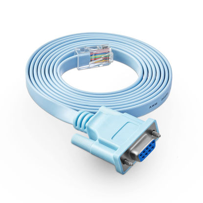 Picture of RJ45 to DB9 Console Cable, 1.8m/6ft RS232 to RJ45 Console Cables Serial Port Management Adapter Compatible with Cisco Router Switch
