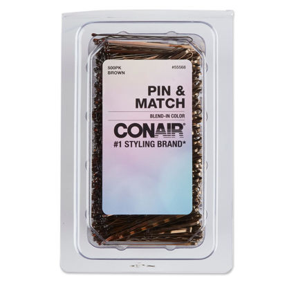 Picture of Conair Bobby Hair Pins, Brown Bobby Pins in Storage Tub, 500 Pack