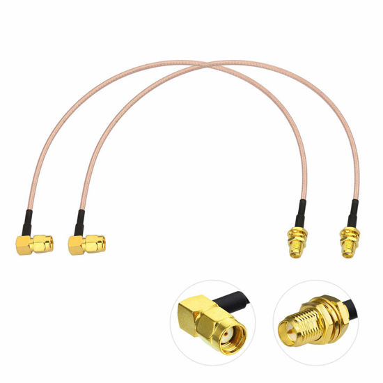 Picture of Bingfu WiFi Antenna Extension Cable (2-Pack) RP-SMA Male Right Angle to RP-SMA Female Bulkhead Mount RG316 Cale 30cm 12 inch for WiFi Router Security IP Camera Monitor Mini PCIE Card