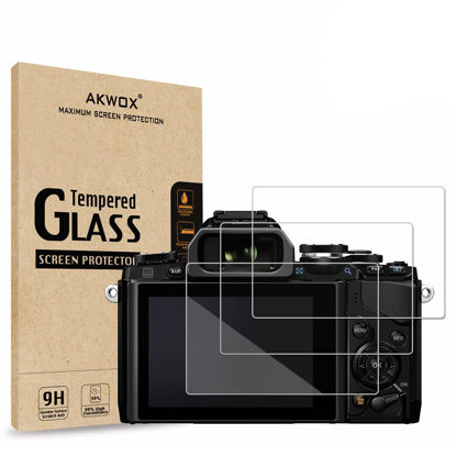Picture of AKWOX (Pack of 3) Tempered Screen Protector For Olympus OM-D E-M10 Mark III II E-M5 MARK II PEN-F E-P5 E-PL8 E-PL7 E-PL9, [0.3mm 2.5D High Definition 9H] Optical LCD Premium Glass Protective Cover