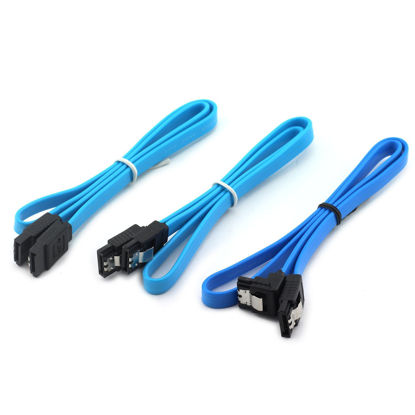 Picture of ZRM&E 3-Pack Blue SATA 3.0 Cable with Locking Latch High Speed SATA III Flat Data Cord for Hard Drive HDD SSD (1 x Straight to Right Angle + 2 x Straight to Straight)
