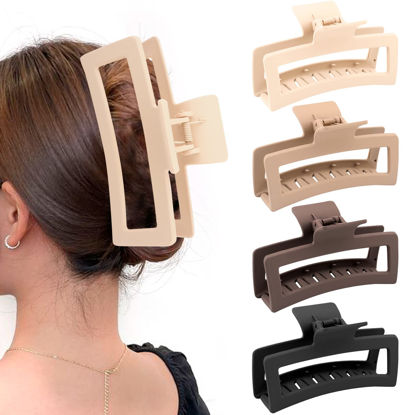 Picture of ZYTJ 5 Inche Extra Large Claw Clips for Thick Hair and Long Hair, 4 Pack Xl Jumbo Claw clips, Oversized Matte Non-slip Rectangle Hair Clips for Women, Big Strong Hold Jaw Clip,Neutral Color