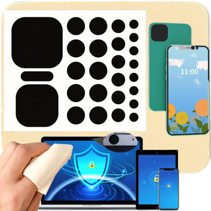 Picture of 27 Pcs Nano Universal Webcam Covers - 5-Sizes for Every Size Webcam on Any Device -Reusable/Washed Multi-use - Protect Your Privacy and Prevent Lens Glass Breakage- 1 Microfiber Cleaning Cloth