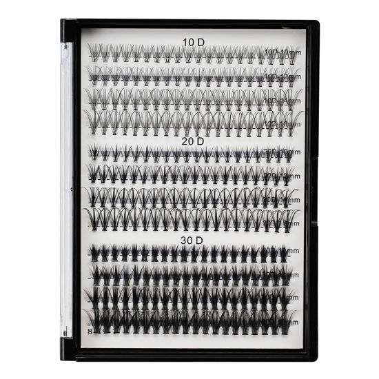 Picture of Bodermincer 240pcs C Curl 10D/20D Cluster Eyelashes Mixed, 0.07mm /0.10 mm Mixed,8/9/10/11/12mm,10/11/12/13/14mm,12/13/14/15/16mm/14/15/16/17/18mm/16/17/18/19/20mm and Under Eyelashes Mixed Professional Makeup Individual Cluster Eye Lashes (10+20+30