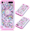 Picture of Apple iPod Touch 6,7th Case, iPod 7th Case, Rainbow Unicorn Pattern Shockproof Studded Rhinestone Crystal Bling Hybrid Case Silicone Protective Armor for Apple iPod Touch 6 7th Generation