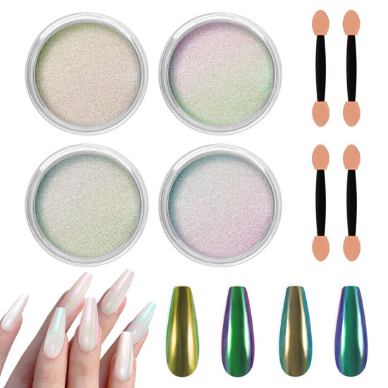 Allstarry White Chrome Nail Powder, 4 PCS Color-Shift Chameleon Mica P –  TweezerCo