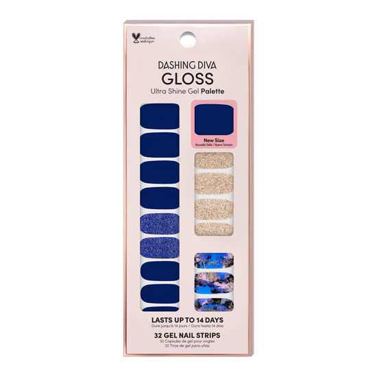 Picture of Dashing Diva Gloss Nail Strips - Blue Vixon | UV Free, Chip Resistant, Long Lasting Gel Nail Stickers | Contains 32 Nail Wraps, 1 Prep Pad, 1 Nail File
