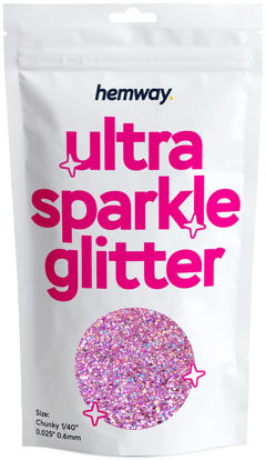 Picture of Hemway Premium Ultra Sparkle Glitter Multi Purpose Metallic Flake for Arts Crafts Nails Cosmetics Resin Festival Face Hair - Pink Holographic - Chunky (1/40" 0.025" 0.6mm) 100g / 3.5oz