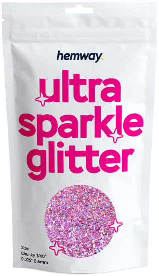 Picture of Hemway Premium Ultra Sparkle Glitter Multi Purpose Metallic Flake for Arts Crafts Nails Cosmetics Resin Festival Face Hair - Pink Holographic - Chunky (1/40" 0.025" 0.6mm) 100g / 3.5oz
