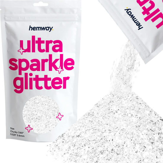 Picture of Hemway Premium Ultra Sparkle Glitter Multi Purpose Metallic Flake for Arts Crafts Nails Cosmetics Resin Festival Face Hair - White Iridescent - Chunky (1/40" 0.025" 0.6mm) 100g / 3.5oz