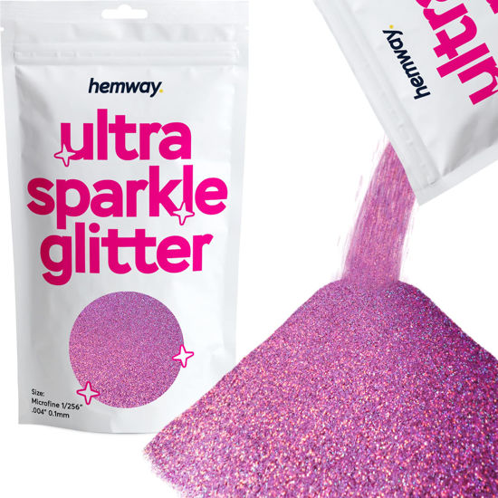 Picture of Hemway Premium Ultra Sparkle Glitter Multi Purpose Metallic Flake for Arts Crafts Nails Cosmetics Resin Festival Face Hair - Pink Holographic - Microfine (1/256" 0.004" 0.1mm) 100g / 3.5oz
