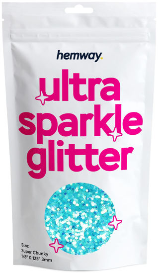 Picture of Hemway Premium Ultra Sparkle Glitter Multi Purpose Metallic Flake for Arts Crafts Nails Cosmetics Resin Festival Face Hair - Baby Blue Iridescent - Super Chunky (1/8" 0.125" 3mm) 100g / 3.5oz
