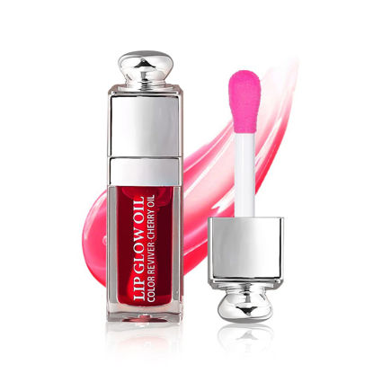 Picture of Hydrating Lip Glow Oil, Lip Oil Gloss Transparent Toot Tinted Nourishing Long Lasting Repairing Lightening Lip Lines (CHERRY) 0.2 OZ